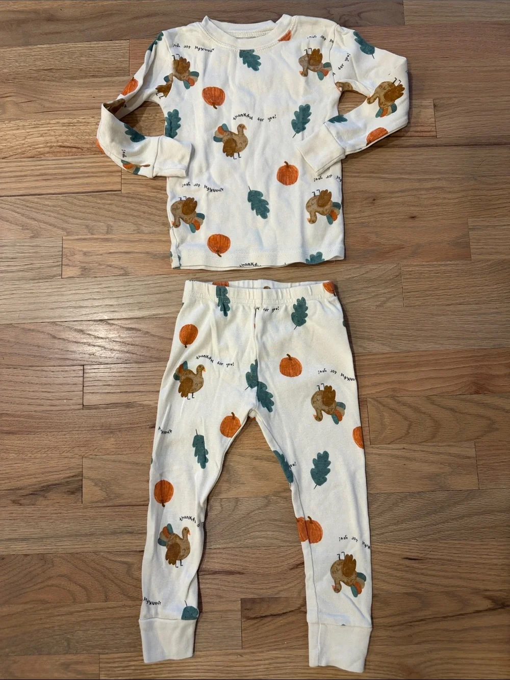 Carter's Cream Kids Pajama Set with Orange Pumpkins & Green Leaves